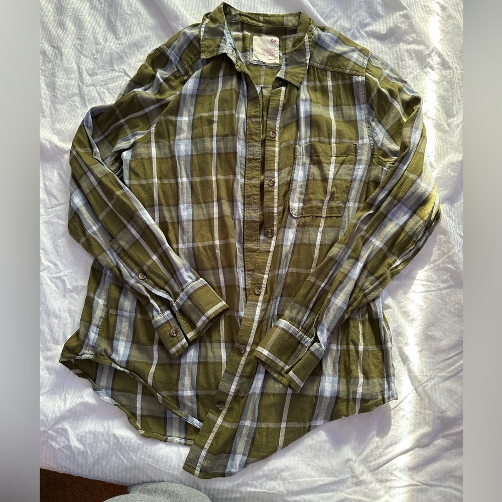 SO Olive Plaid Button-Down Shirt